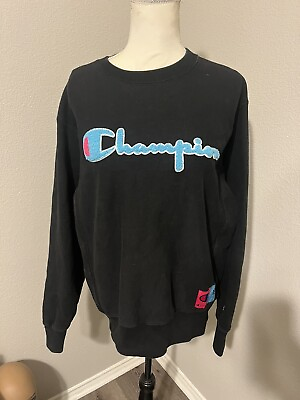 #ad Vintage Champion Reverse Weave Sweatshirt Terry Large Logo Women#x27;s Size M $26.25