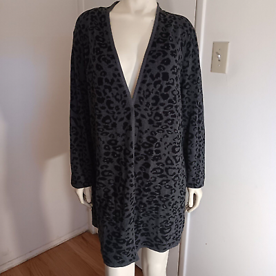 #ad JM Collection Women#x27;s Grey Animal Print Open Front Cardigan Size XL $24.98