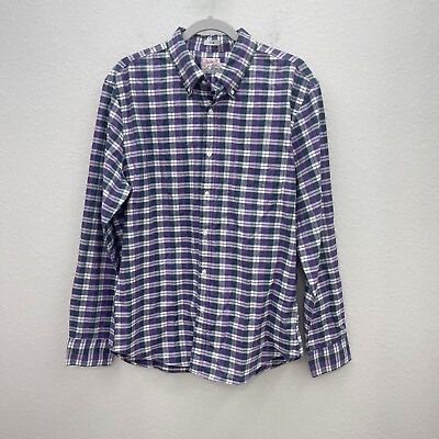 #ad J Crew Broken in Oxford Slim Organic Cotton Plaid Button Down Shirt Mens Large $17.36