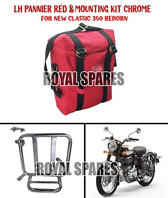 #ad quot;LH PANNIER RED amp; MOUNTING KIT CHROMEquot; Fit For Royal Enfield New Classic 350 $69.29