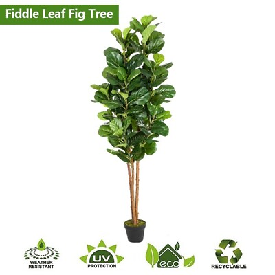 #ad FCH 6FT Solid Wood 156 Leaves Truncated Piano Leaf Banyan Simulation Tree Green $81.86