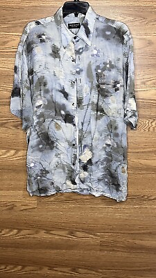 #ad RISCATTO Grey Abstract Mens L Short Sleeve Button Down Shirt $25.90