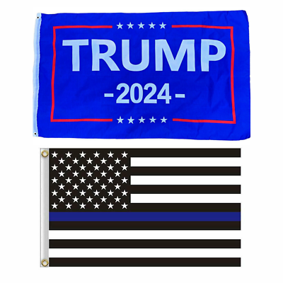 #ad Set 3x5FT Thin Blue Line 2024 Donald Trump Take America Back Flag MAGA USA $19.99