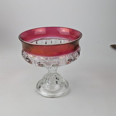 #ad Vintage Large 5quot; Ruby Red Kings Crown Thumb Print Candy Compote Dish Glass $19.86