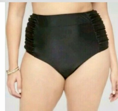 #ad Avaamp;Viv Women’s Plus Black Ruched Sides High Waist NWOT Swim Bottom Sz 16w 18w $18.75