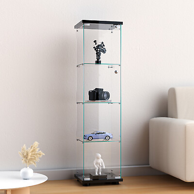 #ad 4 Shelf Glass Display Cabinet Glass Curio Cabinet Display Trophy Case Bookshelf $157.99