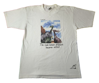 #ad The Far Side Vintage 90s Dinosaurs Extinct Smoking T Shirt Mens Size Large L $34.99