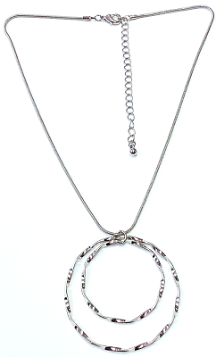 #ad QVC Silvertone Double Circle Pendant Adjustable Chain Necklace $30.00