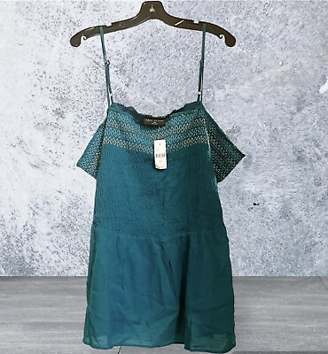 #ad New Lane Bryant Womans Sz 30 32 Square Neck Smocked Bodice Babydoll Top Teal NWT $14.95