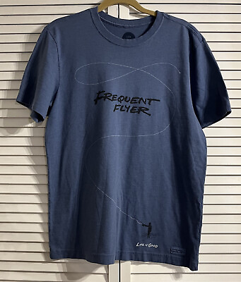 #ad Life Is Good Fly Fishing Frequent Flyer Blue Short Sleeve Tee Medium $14.99