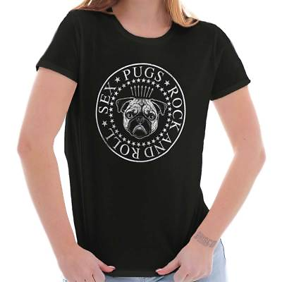 #ad Sex Pugs Rock And Roll Funny Retro British Dog Band Gift Ladies T Shirt $19.99