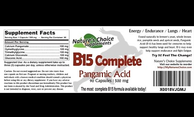 #ad Natures Choice Supplements B15 Complete Pangamic Acid with TMG and DMG EXP 03 26 $29.95