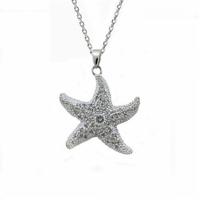 #ad Adorable Icy Star Fish Cubic Zircon Pendant 925 Sterling silver Necklace 16quot; $110.50