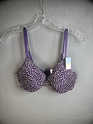 #ad New Simply Basic Womens 36C T Shirt Bra Purple Beige Leaves 2 Hook $23.46