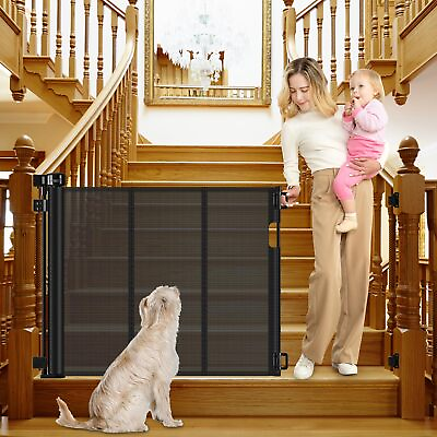 #ad Reinforced Retractable Dog Gate for Stairs 55 Inch Adjustable Brackets and De... $146.21
