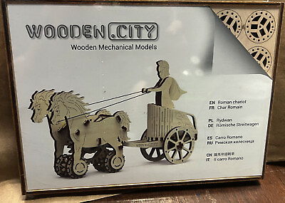 #ad wooden.city Roman Chariot 3D Puzzle Mechanical wooden Model Assembly new in box $25.49