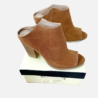 #ad NWT RESTRICTED West Bay Whiskey Color Open Toe Booties Boots Block Heel Size 7.5 $50.00