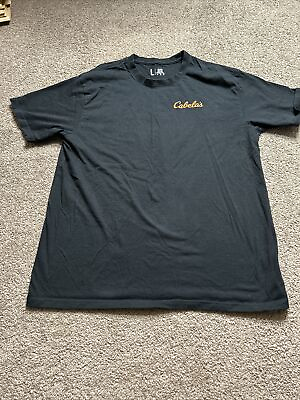 #ad Cabelas Mens Graphic T Shirt Black Orange Cotton Worlds Foremost Outfitter Large $11.95