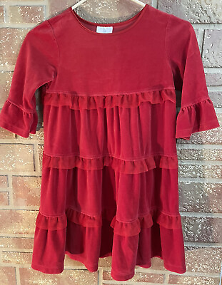 #ad Hanna Andersson Size 120 Red Ruffle Dress Kids Girls Cotton Blend Size 6 7 $22.00