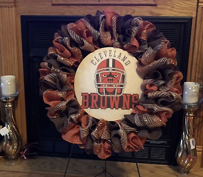 #ad Cleveland Brown Dog Pound 19” Door Or Wall Hanging Handmade Deco Mesh Wreath $48.00