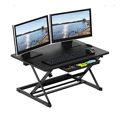 #ad SHW 32quot; Wide Height Adjustable Standing Desk Converter Riser Workstation Black $119.99