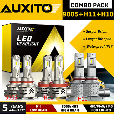 #ad Combo H11 9005 H10 LED Headlight Conversion Bulbs High Low Beam Fog Light 6000K $89.99