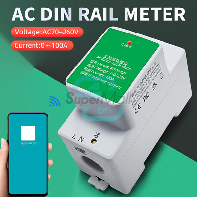 #ad Single Phase Din Rail WIFI Electric Power Energy Meter Wattmeter AC70 260V 100A EUR 16.86