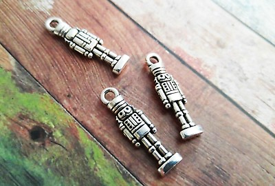 4 Nutcracker Charms Pendants Antiqued Silver Christmas Charms 2 Sided 27mm $3.19