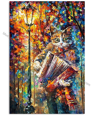 #ad Cat Playing Accordion Magical Design Gift For Cat Lovers Poster $14.32