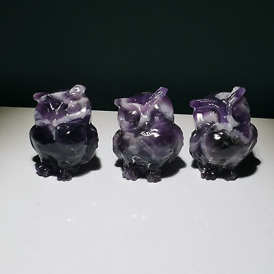 #ad 1pcsNatural dreamlike purple crystal quartz mineral specimens hand carved owl $14.30