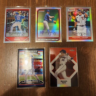 #ad Michael Young Refractor Lot 5 Cards Bowman Chrome Topps Chrome Texas Rangers $29.99
