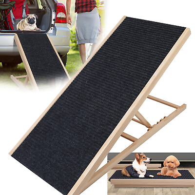 #ad Adjustable Dog Ramp for High Beds Couch Car SUV Folding Wooden Pet Ramp Stairs $59.76