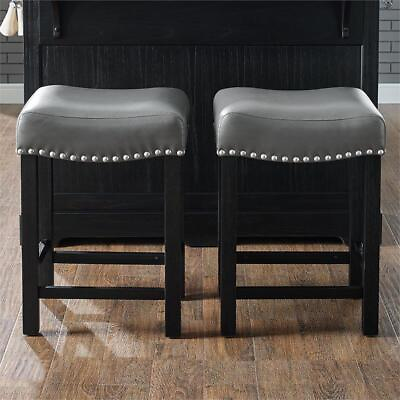 #ad Steve Silver Aspen Gray Faux Leather Solid Wood Counter Stool Set of 2 $159.98