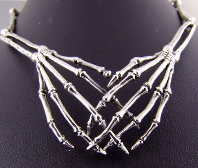 #ad 33g 22quot; 56cm skull skeleton hands 925 sterling silver mens necklace rope chain $159.00