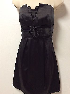#ad Trixxi Womens Sexy Cocktail Dress Size 7 Black Satin Beaded Buckle Party 49 $19.99
