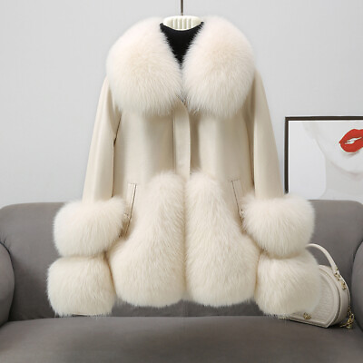 #ad Women#x27;s Winter Fox Fur Coat White Duck Down Fur Leather Thicken Warm Down Coats $131.32