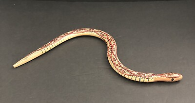 #ad Folk Art Toy Snake Wooden Jointed Snake Wiggle Toy Painted Red 19 1 2quot; Long MINT $12.99