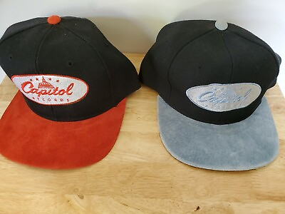 #ad Vintage Lot Of 2 Capitol Records Hat Cap With Snapback Red And Blue Handmaster $33.96