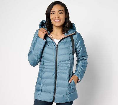 #ad Nuage Women#x27;s Jacket Sz L Hooded Packable Puffer Blue A637499 $34.20