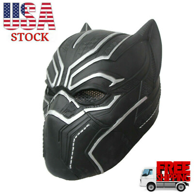 #ad Black Panther Cosplay Mask Helmet Avengers Adult Halloween Costume Latex Props $15.99