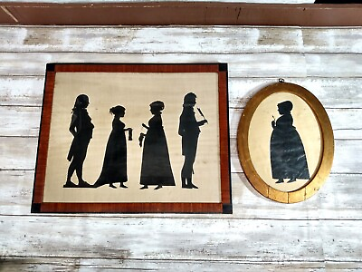 #ad Early Shade Profile Silhouette Portraits Gentlemen Ladies Family Antique Frames $185.00