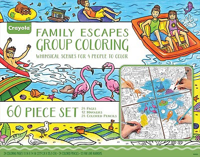 #ad Crayola Coloring Scenes Family Escapes 60 Pc Set Markers Pencils $22.89