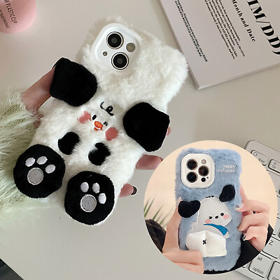 Cute Dog Fluffy Soft Plush Warm Rubber Case Cover For iPhone 14 Pro Max 13 12 11 $9.42