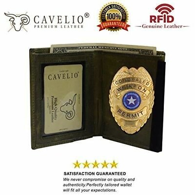 #ad USA RFID Leather Slim Thin Bifold ID Money Wallet Oval Shape Badge Holder $18.99