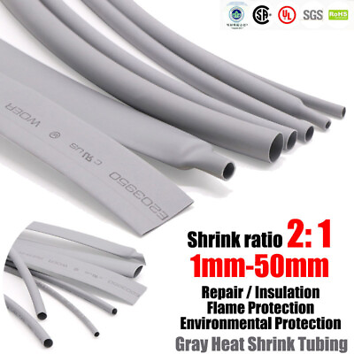 #ad Gray Heat Shrink Tube 2:1 Car Electrical Cable Wire Heatshrink Sleeve 1mm 50mm $2.03