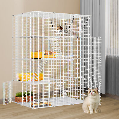 #ad Large Cat Cage Indoor Enclosure Metal Wire 4 Tier Kennels DIY Cat Playpen Catio $79.99