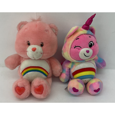 #ad CUTE TCFC LOT 2 Cheer Pink Care Bears Unicorn Outfit Plush Dolls Stuffed Animals $30.00