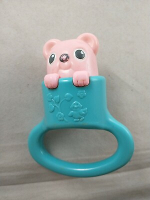 #ad Vintage TOMY brand Baby Squeaky Rattle Blue Pink Bear *ff $12.00