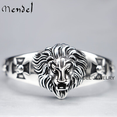 #ad MENDEL 8 Inch Mens Stainless Steel Biker Lion King Head Bracelet Bangle Men Cuff $23.99