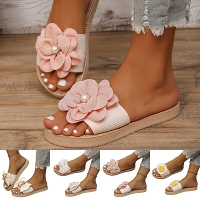 #ad Ladies Comfort Flat Sandals Backless Slide Sandal Lightweight Beach Slip On $18.69